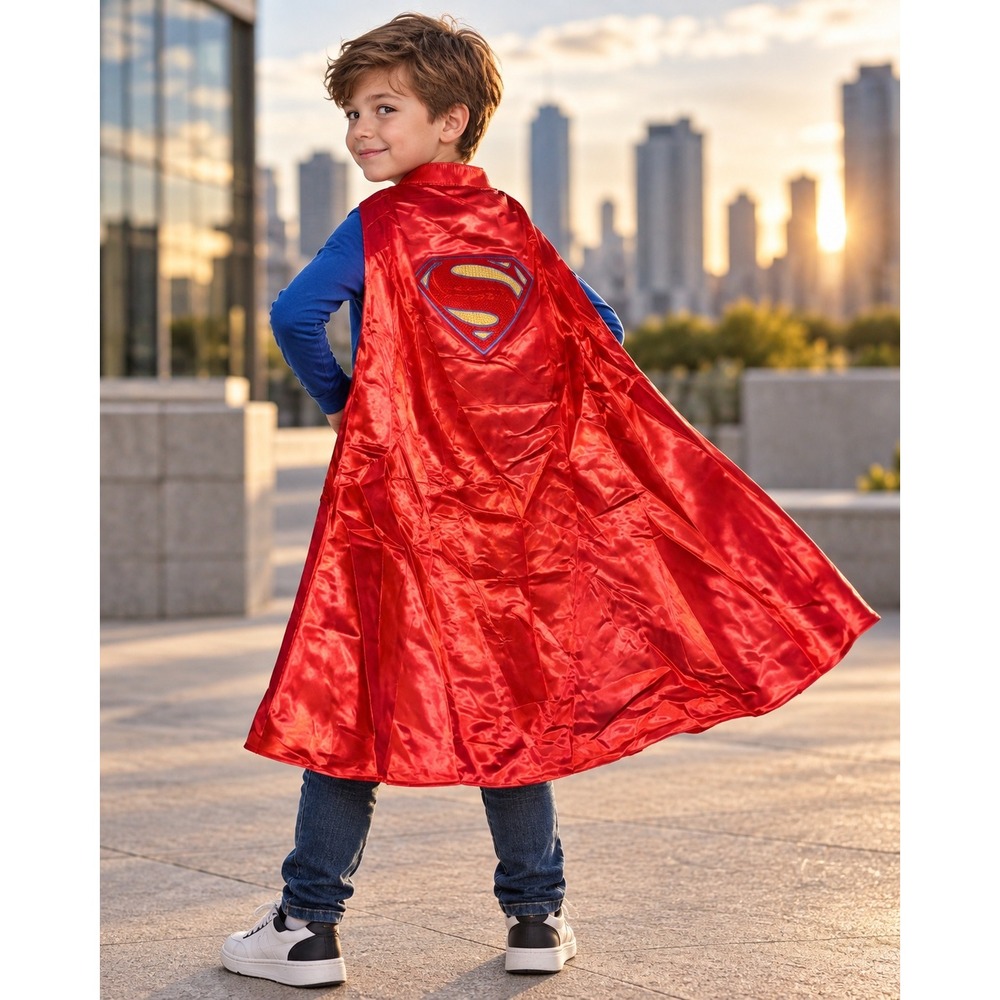 DC Comics Batman v Superman Child Cape Red Satin Superman Shield One Size New